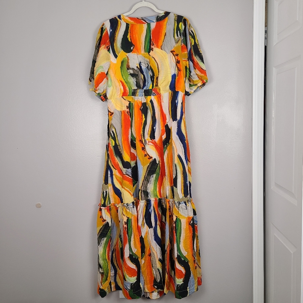 Anthropologie Maeve Suzannah Tiered Multicolor Puff Sleeve Maxi Dress w/Pockets - Picture 14 of 16